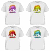 Kostenloser Vektor satz verschiedene farbe dinosaurier cartoons auf t-shirts