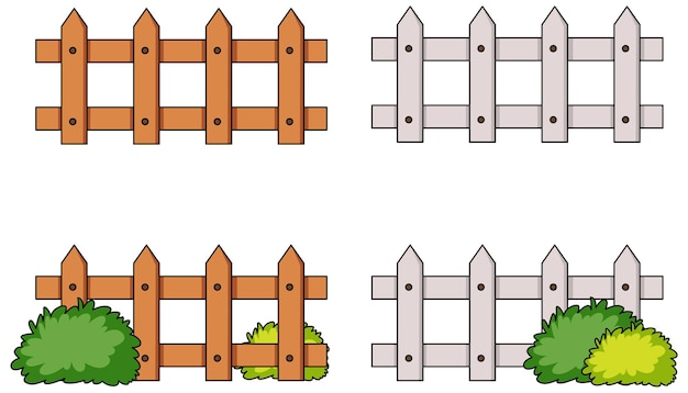 Kostenloser Vektor satz verschiedene zäune isoliert auf weißem hintergrund