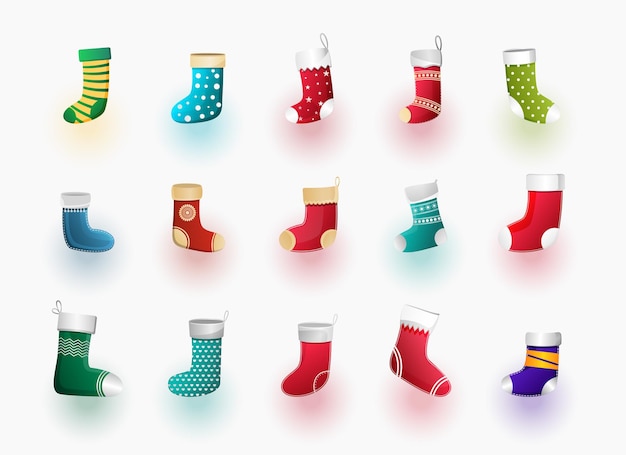 Kostenloser Vektor satz von 3d-socken ornamnets design für weihnachtsdekoration