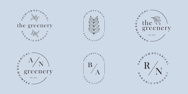 Satz von botanischem logo-brief-blumen-laub-logo-design-abzeichen. hochzeitseinladung