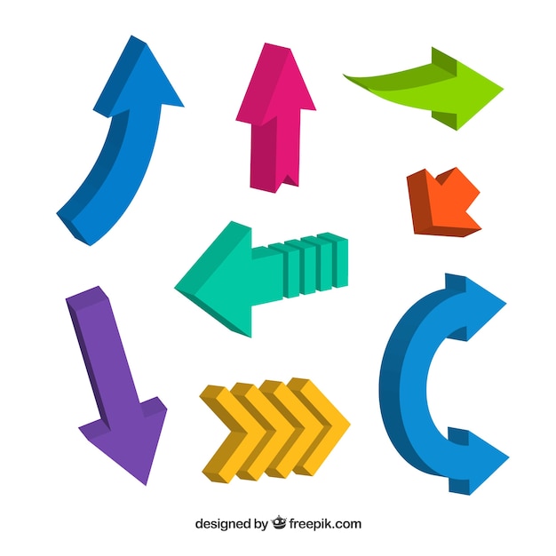 Kostenloser Vektor satz von dreidimensionalen farbpfeilen