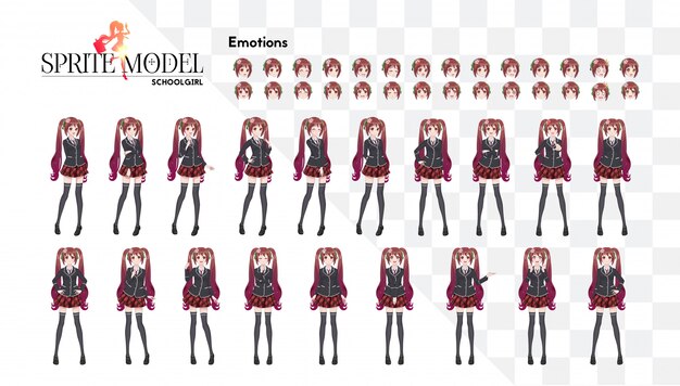 Satz Von Emotionen Sprite Charakter In Voller Lange Fur Den Visuellen Roman Des Spiels Anime Manga