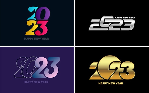 Kostenloser Vektor satz von logo-design 2023 frohes neues jahr 2023 nummer design-vorlage weihnachtsdekor 2023