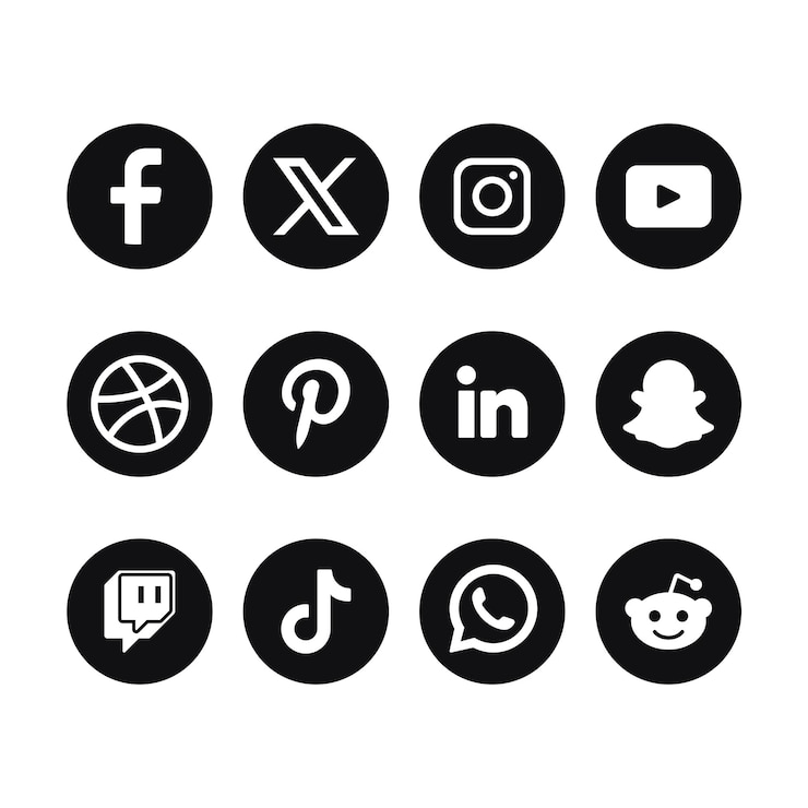 Kostenlose Vektor satz, von, schwarz, kreis, soziales, medien, logos, mit, neu, x, logo