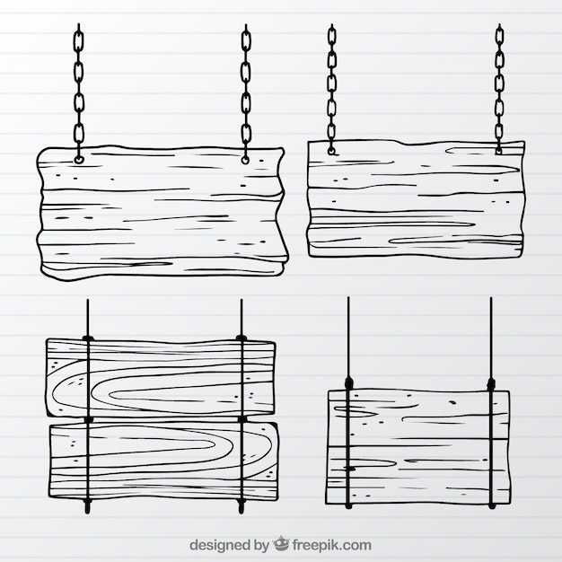Kostenloser Vektor satz von vier hölzernen skizzenplakaten