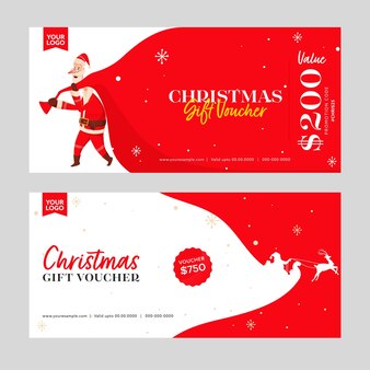 Satz weihnachtsgeschenkgutschein-banner-layout mit weihnachtsmann in roter und weißer farbe.
