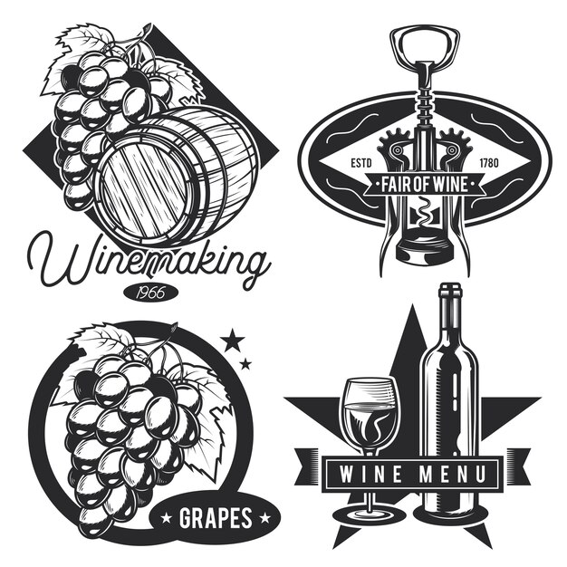 Satz Weinlesembleme