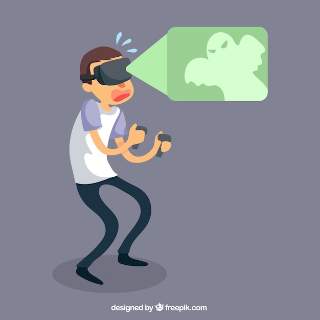 Kostenloser Vektor scared junge mit virtual-reality-brille