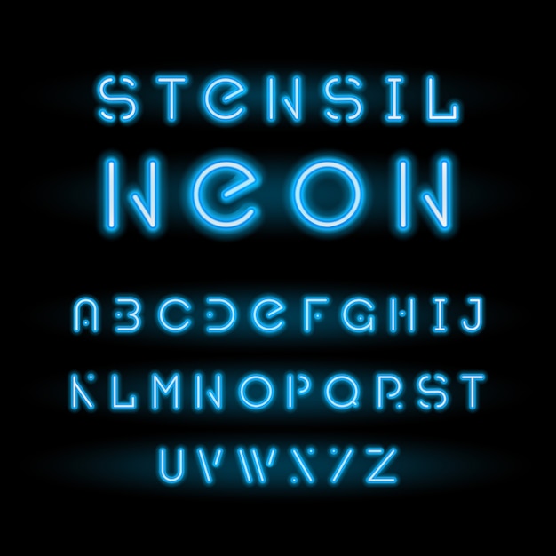 Kostenloser Vektor schablonen-neonschrift, blaues modulares rundes alphabet