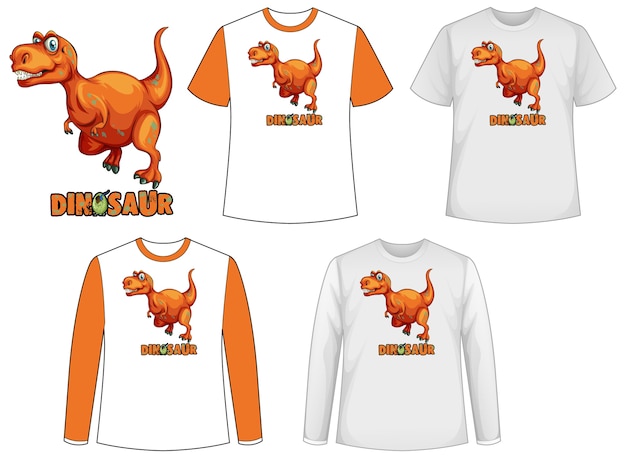 Kostenloser Vektor schablonenhemd mit dinosaurier-zeichentrickfigur