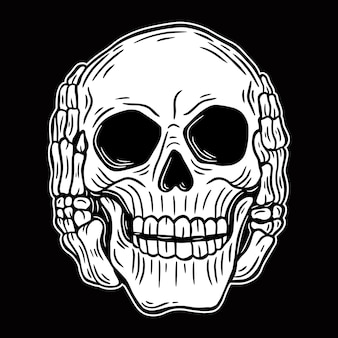 Schädelkopf handgezeichnete knochen schwarz weiß dark art designelement für logo, etikett, poster, t-shirt illustration