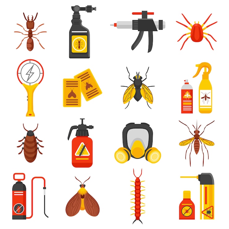 Kostenlose Vektor schädlingsbekämpfung icons set