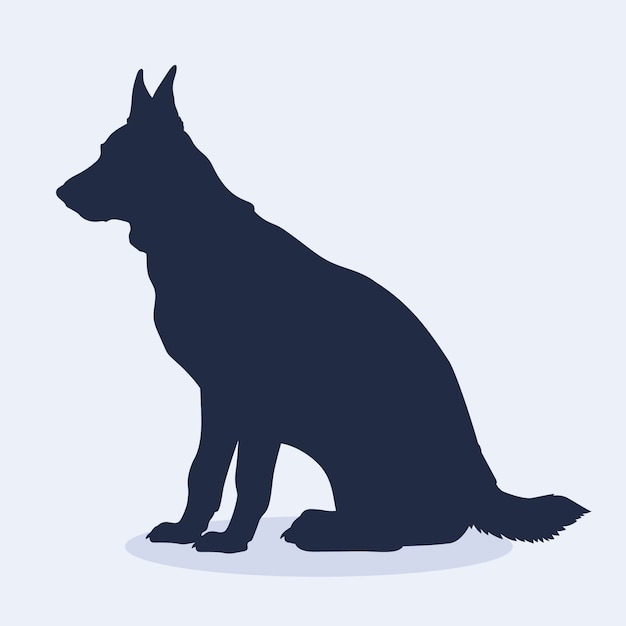 Kostenloser Vektor schäferhundschattenbildillustration des flachen designs