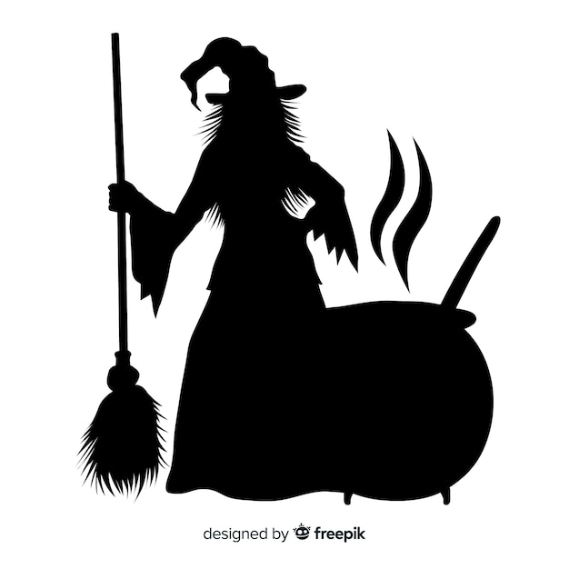 Kostenloser Vektor schattenbild einer halloween-hexe