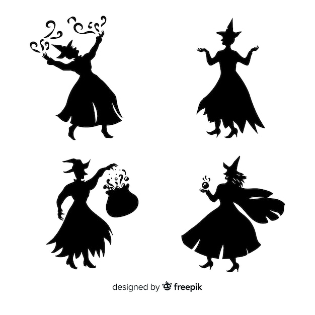 Kostenloser Vektor schattenbild einer halloween-hexe