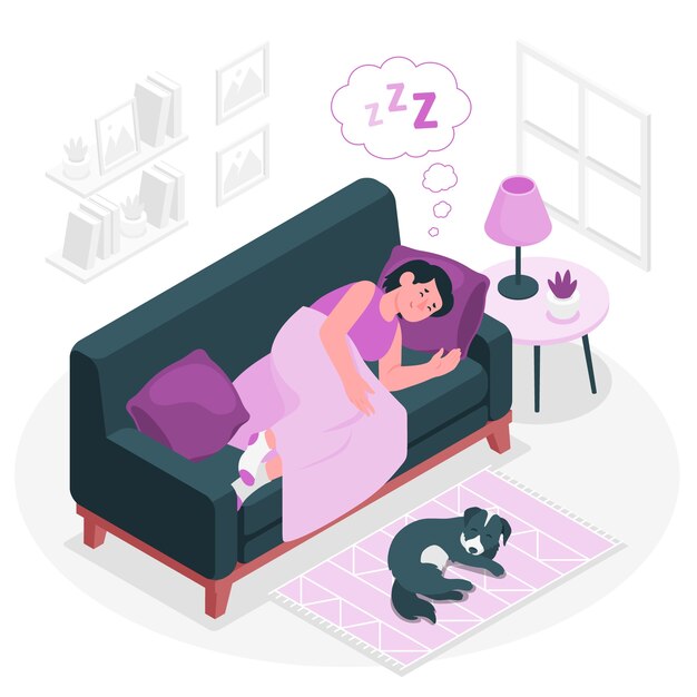 Schlafen auf der Sofakonzeptillustration