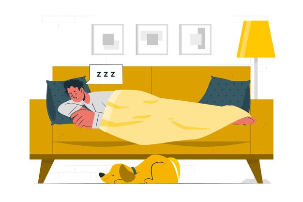 Schlafen auf der Sofakonzeptillustration
