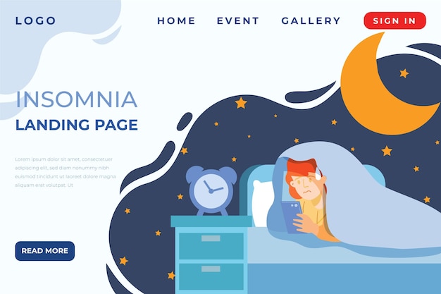 Kostenloser Vektor schlaflosigkeit landing page