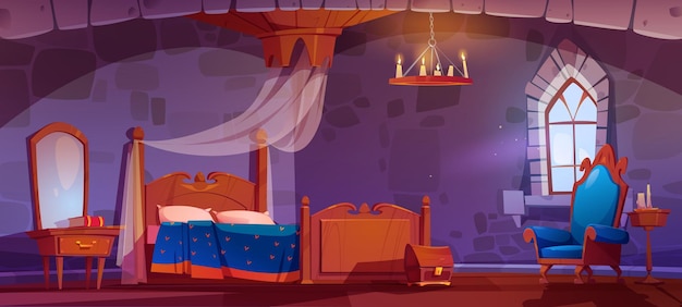 Schlafzimmer im königsschloss mit holzmöbeln