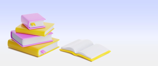 Schließen Sie den Buchstapel mit einem offenen 3D-Buch
