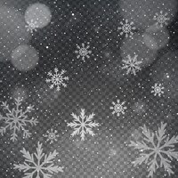 Schneeflocken auf einem transparenten hintergrund bokeh