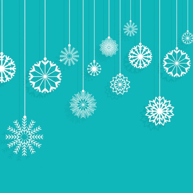 Kostenlose Vektor schneeflocken hängen an einem türkisfarbenen hintergrund