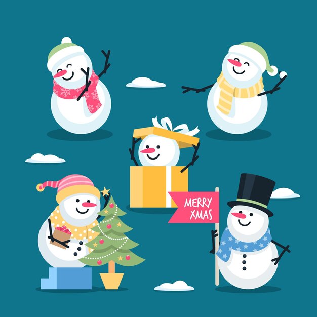 Schneemann-Charaktersammlung im flachen Design