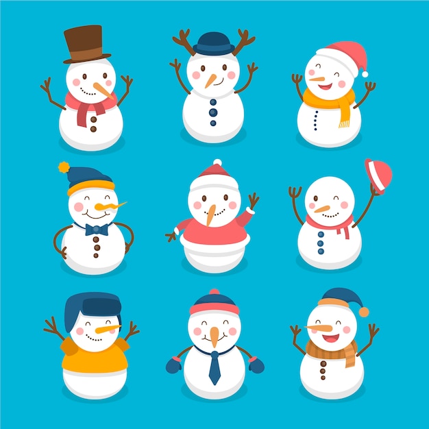 Schneemanncharaktersammlung im flachen design
