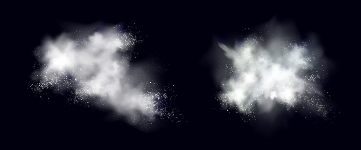 Kostenlose Vektor schneepulver weiße explosion, eis oder schneeflocken spritzen wolken