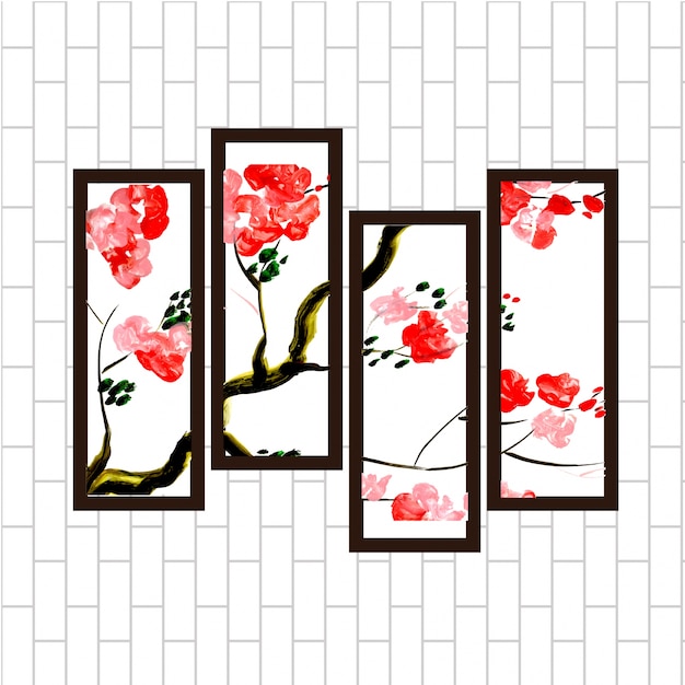 Schöne aquarell red floral wall hanging painting set