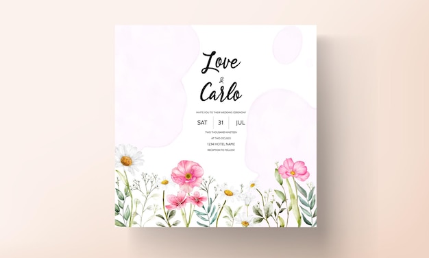 Kostenloser Vektor schöne aquarellmohn- und gänseblümchenblumenhochzeitseinladungskarte