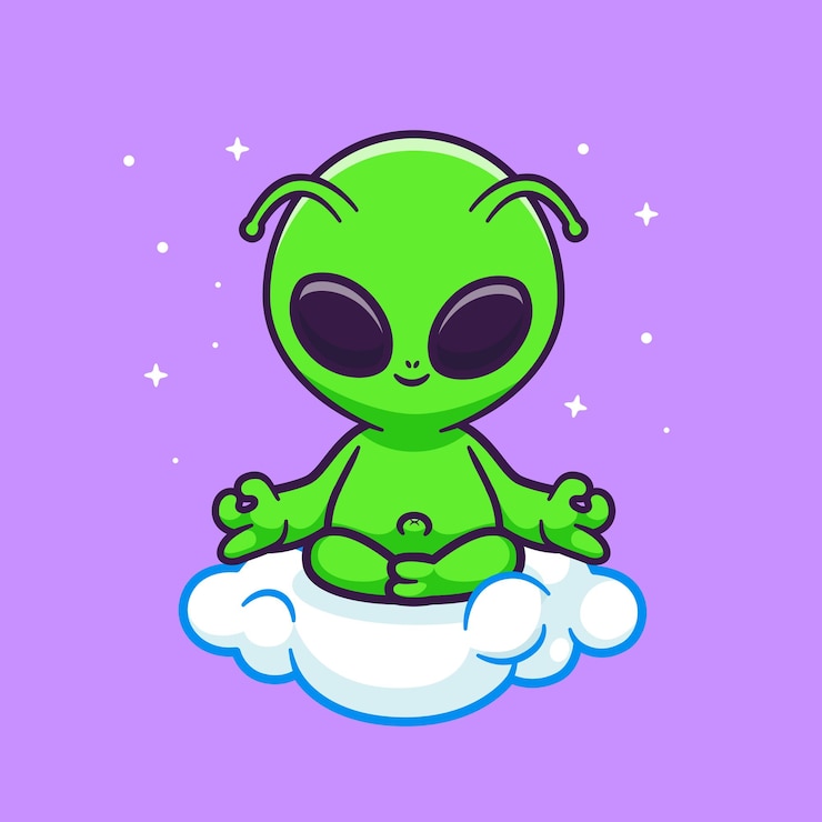 Kostenlose Vektor schöne außerirdische meditation yoga auf wolken cartoon vektor icon illustration wissenschaft sport isolierte flach