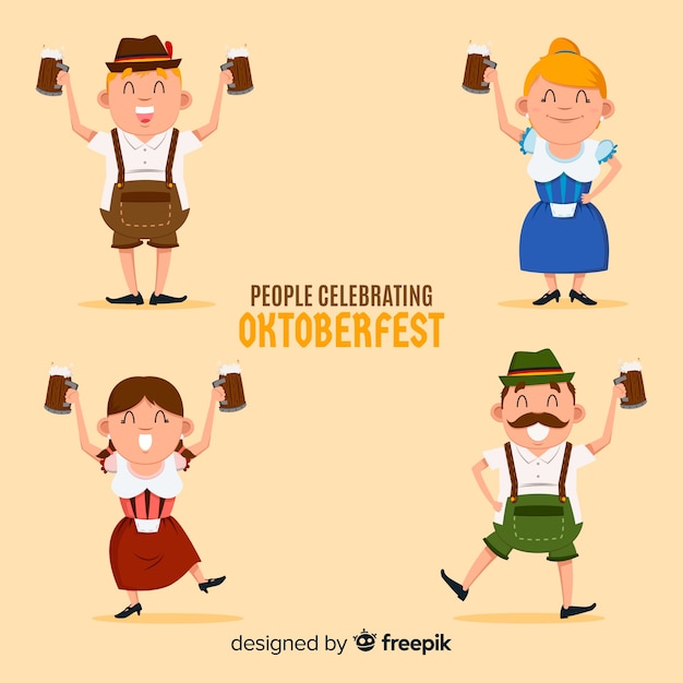 Kostenloser Vektor schöne charaktere feiern oktoberfest