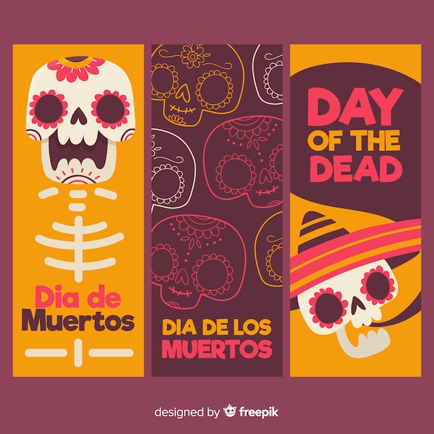 Schöne día de muertos banner mit flachem design