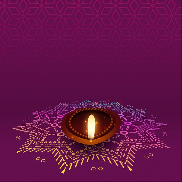 Schöne Diwali Diya mit Rangoli Design