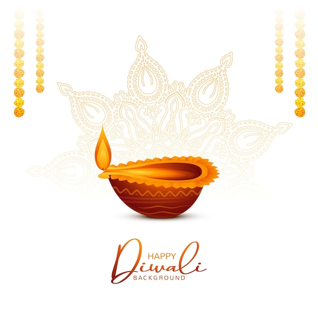 Kostenloser Vektor schöne diwali-grußkarte mit glänzendem diya-öllampenhintergrund