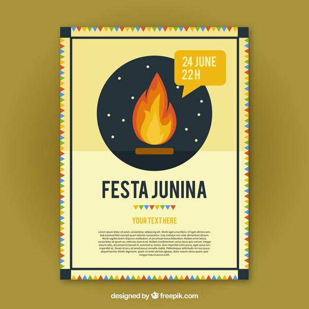 Schöne festa junina broschüre mit lagerfeuer