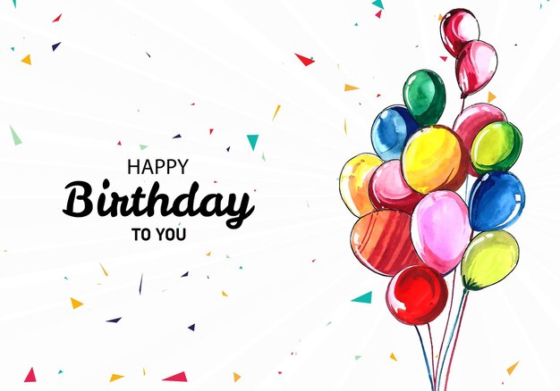 Schöne fliegende bunte Ballone alles Gute zum Geburtstag Aquarell Hintergrund