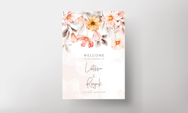 Schöne florale Hochzeitseinladungskarte mit korallenroter Farbe