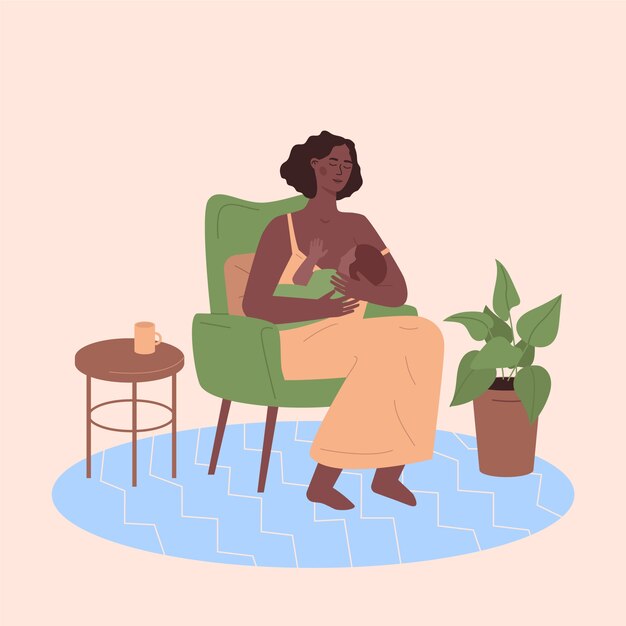 Schöne Frau mit ihrem Baby beim Stillen illustriert