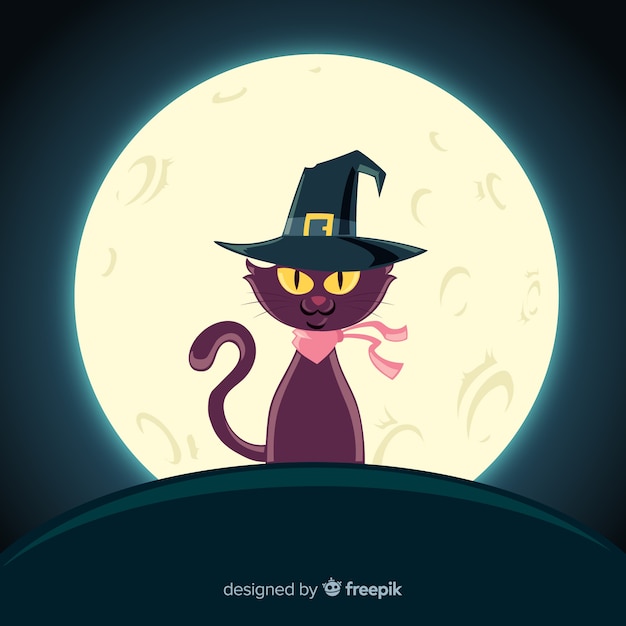 Schöne halloween katze mit flachem design