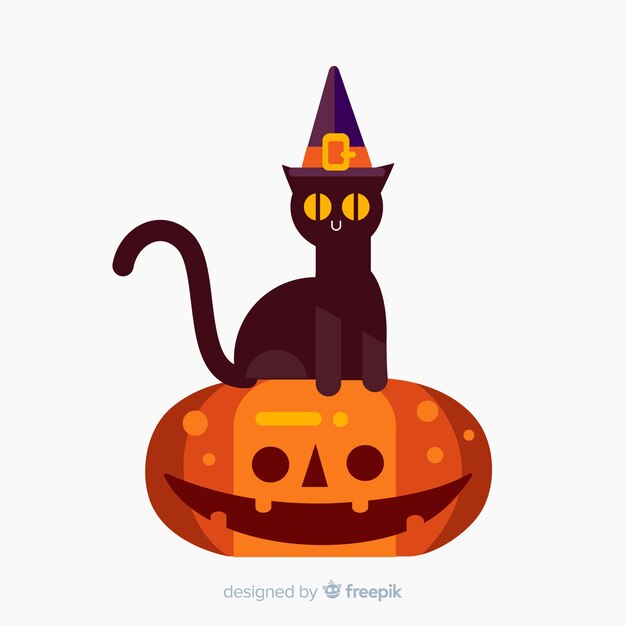 Schöne Halloween Katze mit flachem Design