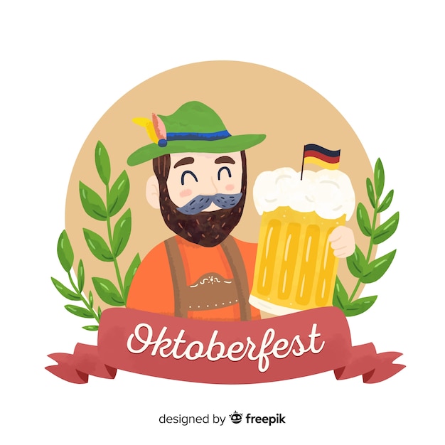 Kostenloser Vektor schöne hand gezeichnete oktoberfest zusammensetzung