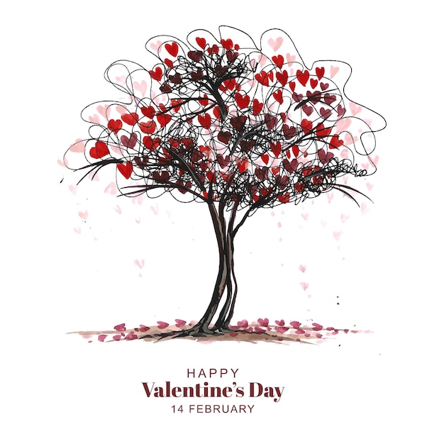 Schöne herzform baum valentinstag kartendesign