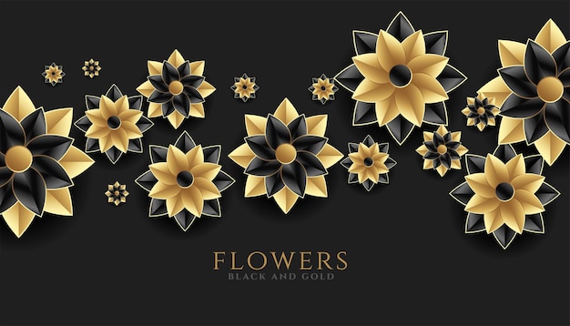 Schöne Hintergrunddekoration der goldenen und schwarzen Blumen