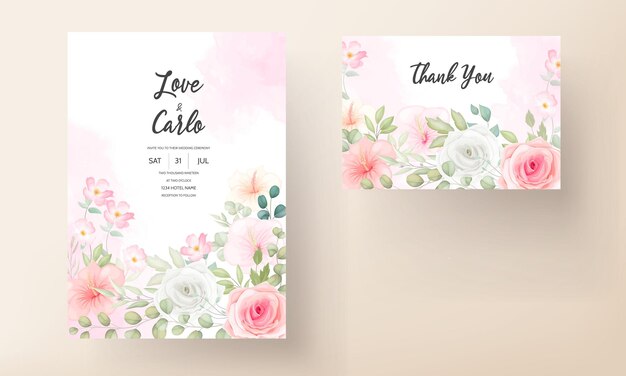 Schöne Hochzeitseinladung mit schönen Blumen