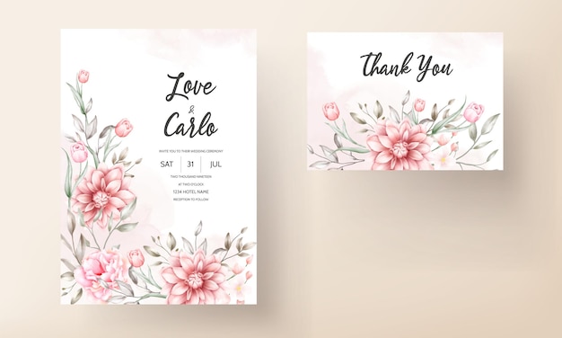 Schöne Hochzeitseinladungskarte mit Aquarellblumen