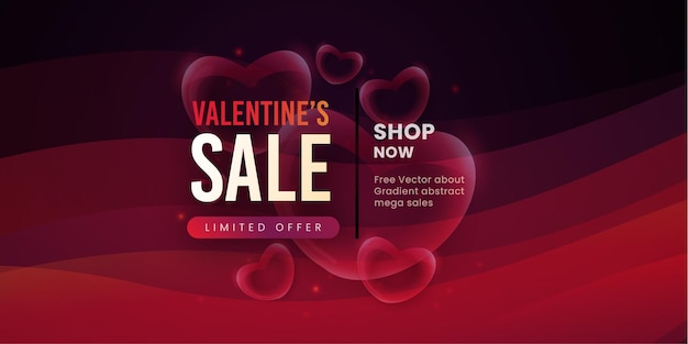 Schöne liebe valentinstag super sale banner hintergrund mehrzweck-3d-herz-effekt kostenloser vektor