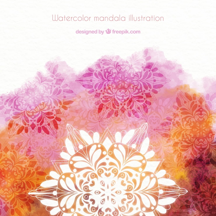 Kostenlose Vektor schöne mandala mit orange aquarelle
