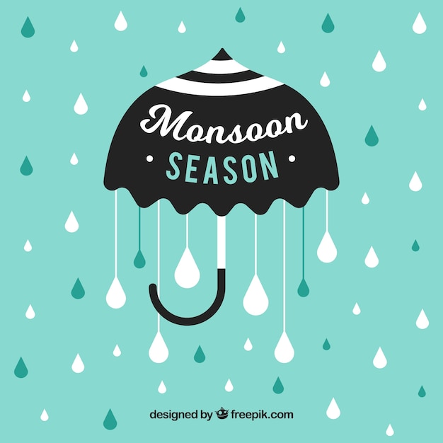 Kostenloser Vektor schöne monsun saison zusammensetzung mit regenschirm